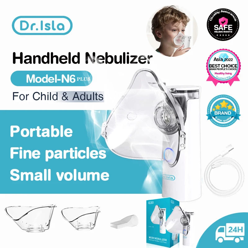 Dr. Isla Medical Portable Mini Nebulizer - Silent Handheld Ultrasonic Inhaler - Medical-Grade Atomizer for Adults, Kids, and Babies - Ideal for Cough, Asthma, and Respiratory Relief