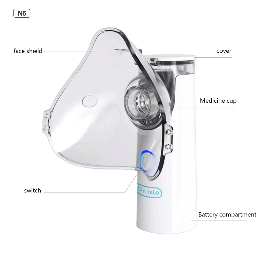 Dr. Isla Medical Portable Mini Nebulizer - Silent Handheld Ultrasonic Inhaler - Medical-Grade Atomizer for Adults, Kids, and Babies - Ideal for Cough, Asthma, and Respiratory Relief